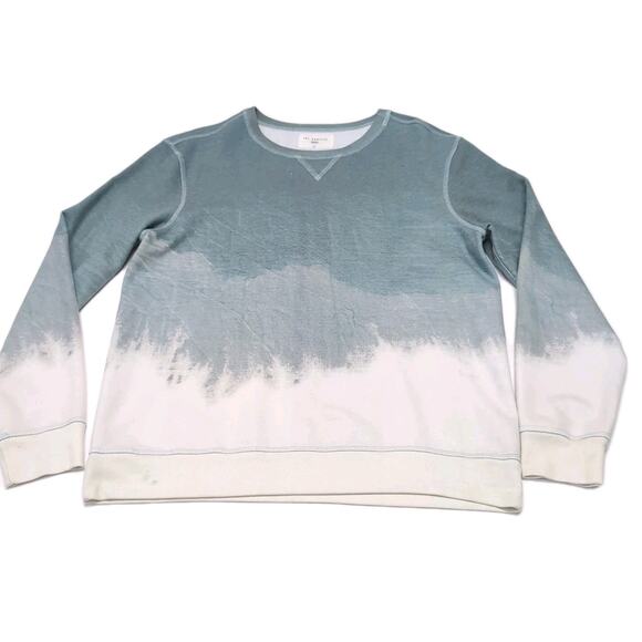 Sol Angeles Fleece Top Mens L Green Ivory Drip Dye Pullover Crew Sweatshirt USA - Picture 5 of 16
